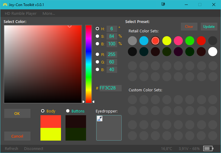 existing version of the color select screen