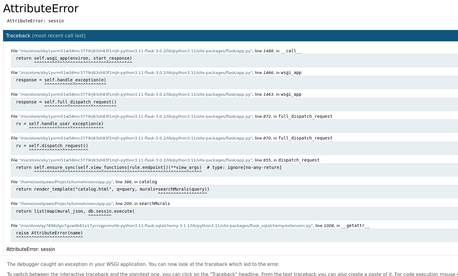 a Python stack trace on a web page