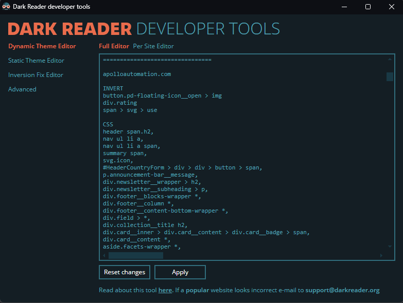 Dark Reader Developer Tools