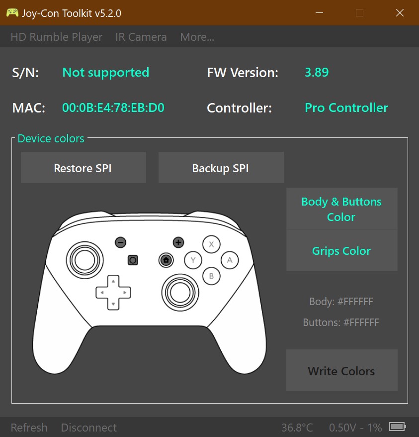 power-a controller connected to joy-con toolkit