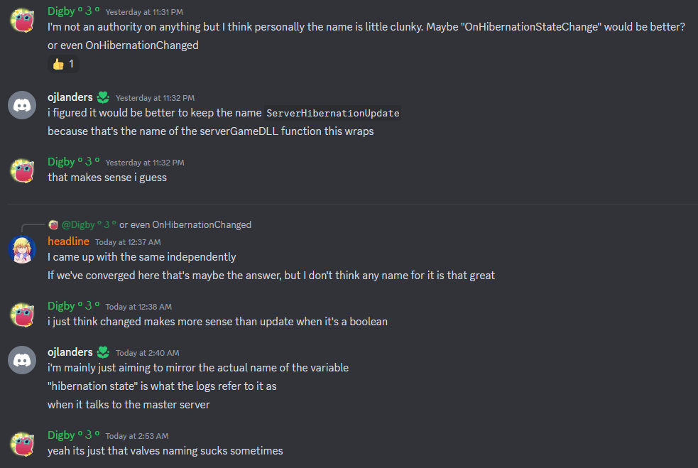 Discord conversation about naming