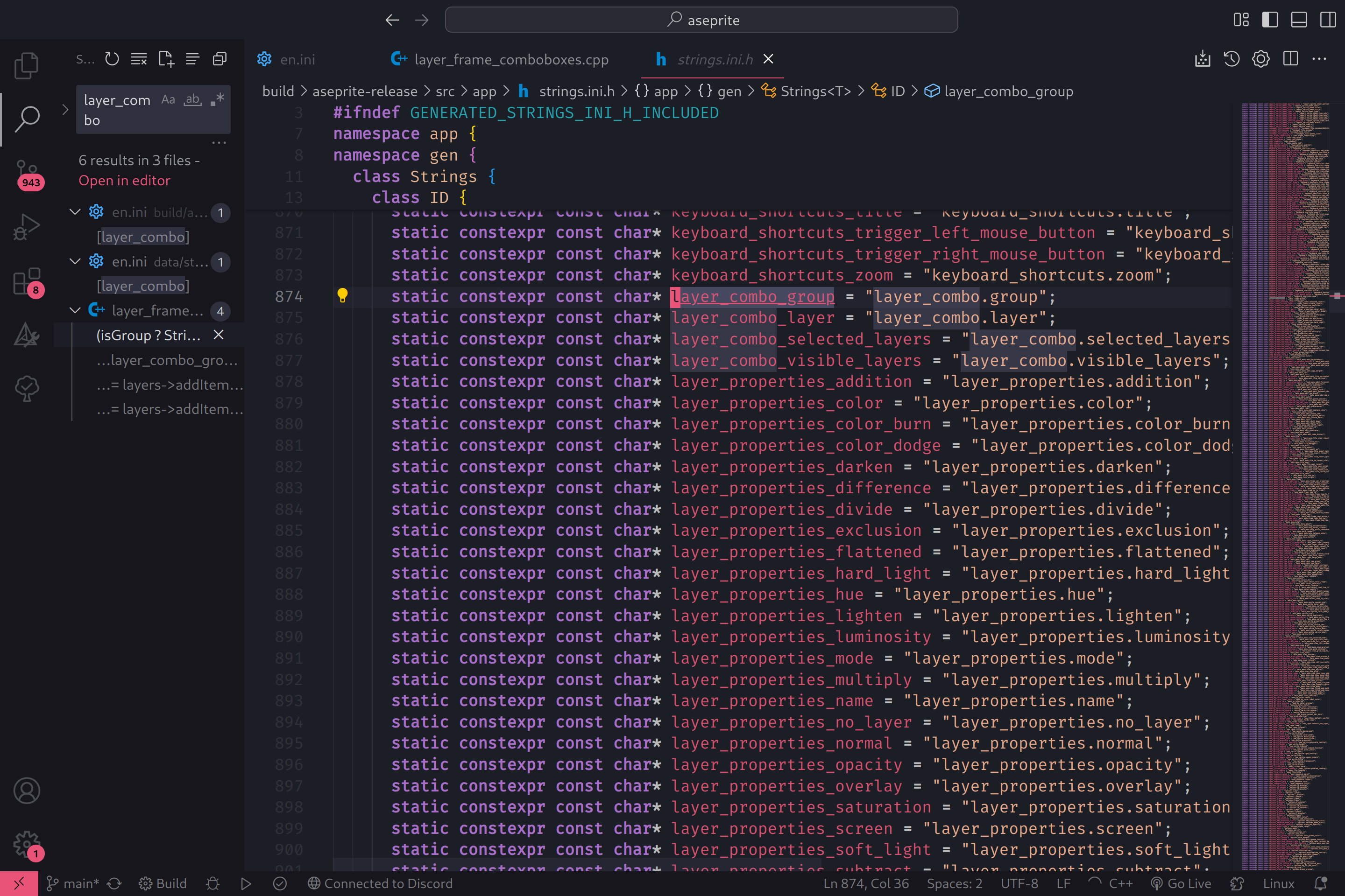 Code editor with hundreds of lines of strings