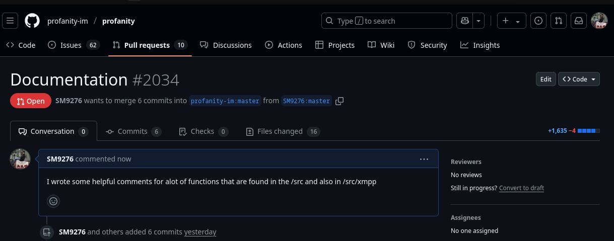 Screenshot of Pull Request submission