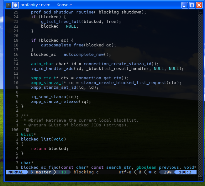 Screenshot of neovim editor