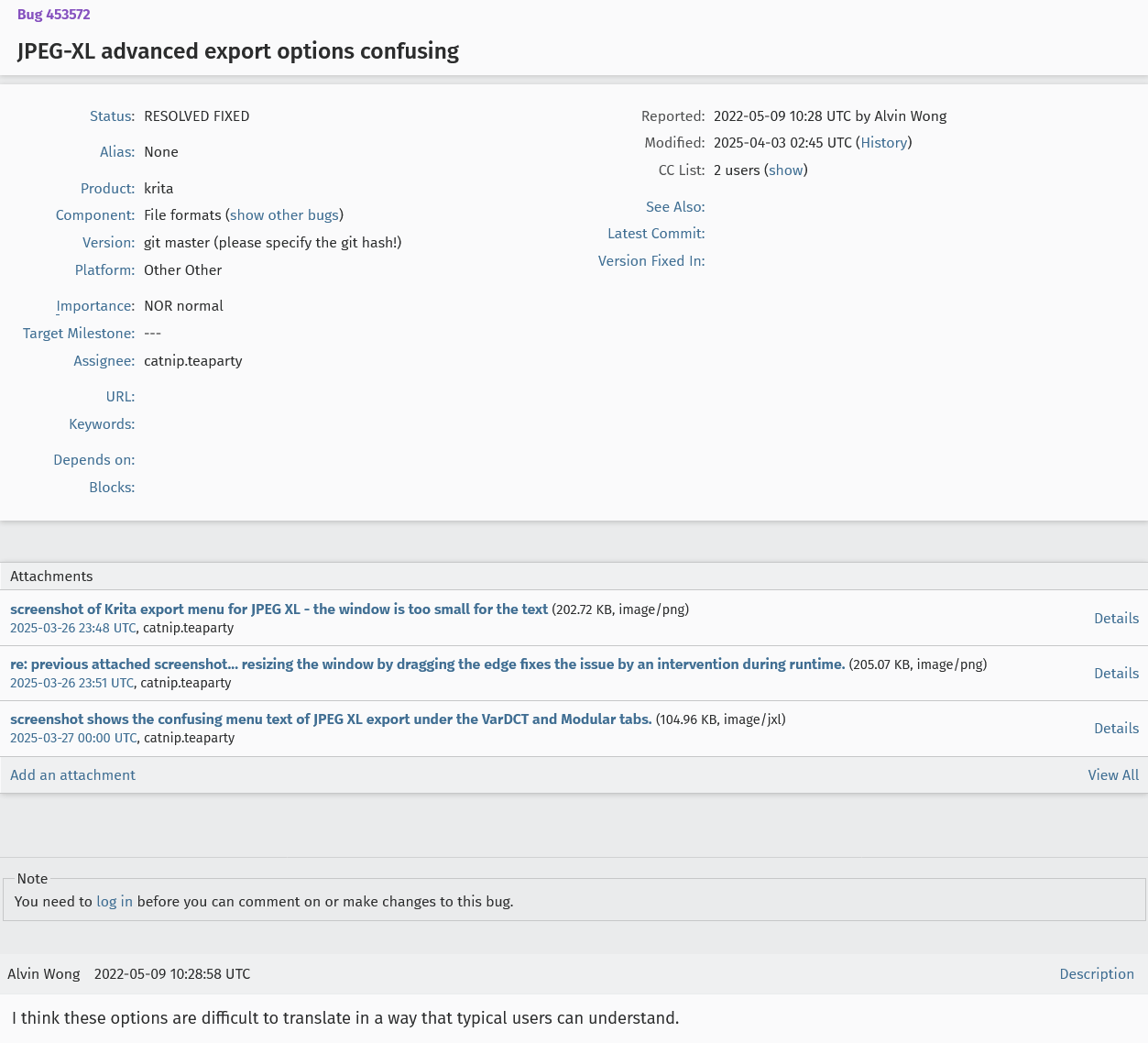 screenshot of bug report
