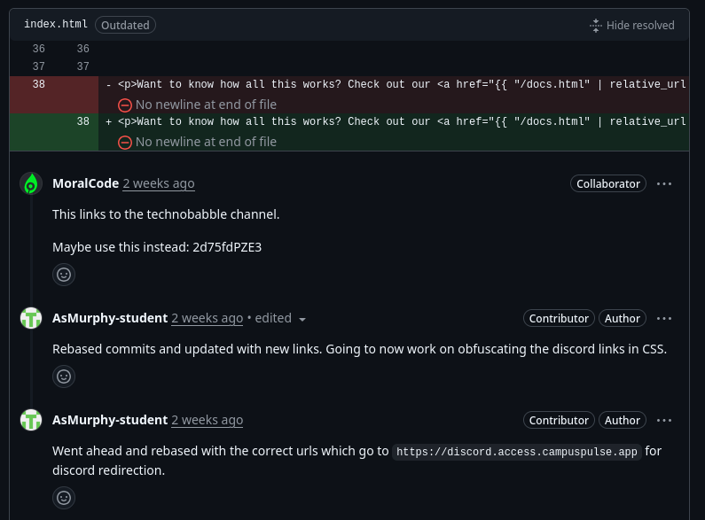 Conversation with fixing discord links